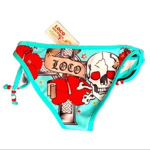 Loco Rhinestone Skull Tattoo Bikini Swimsuit  Bottoms Only XS